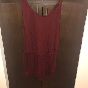 Burgundy jersey sleeveless drawstring romper